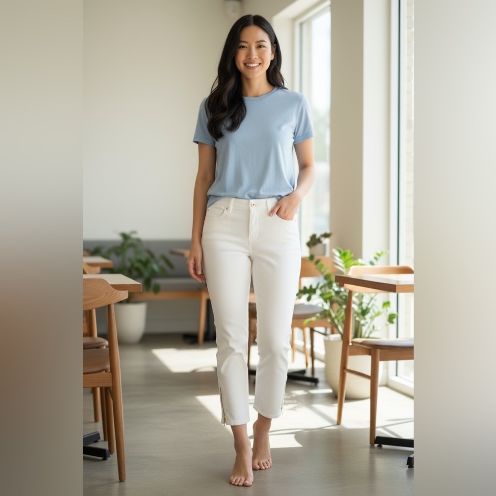 Belle by Kim Gravel - 10P- Cream Jeggings with Gold Zippers